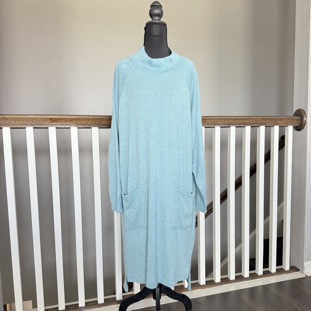 Lisa Bayne Ribbed Mock Neck Sweater Dress XL Minimalist Modest Lagenlook USA